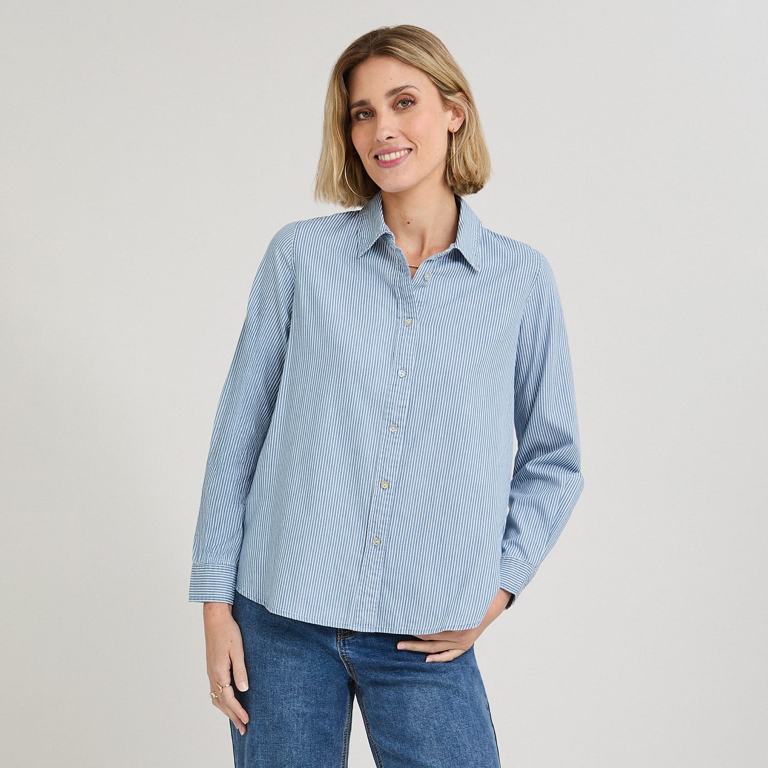 Blusa de Algodón Listada Azul